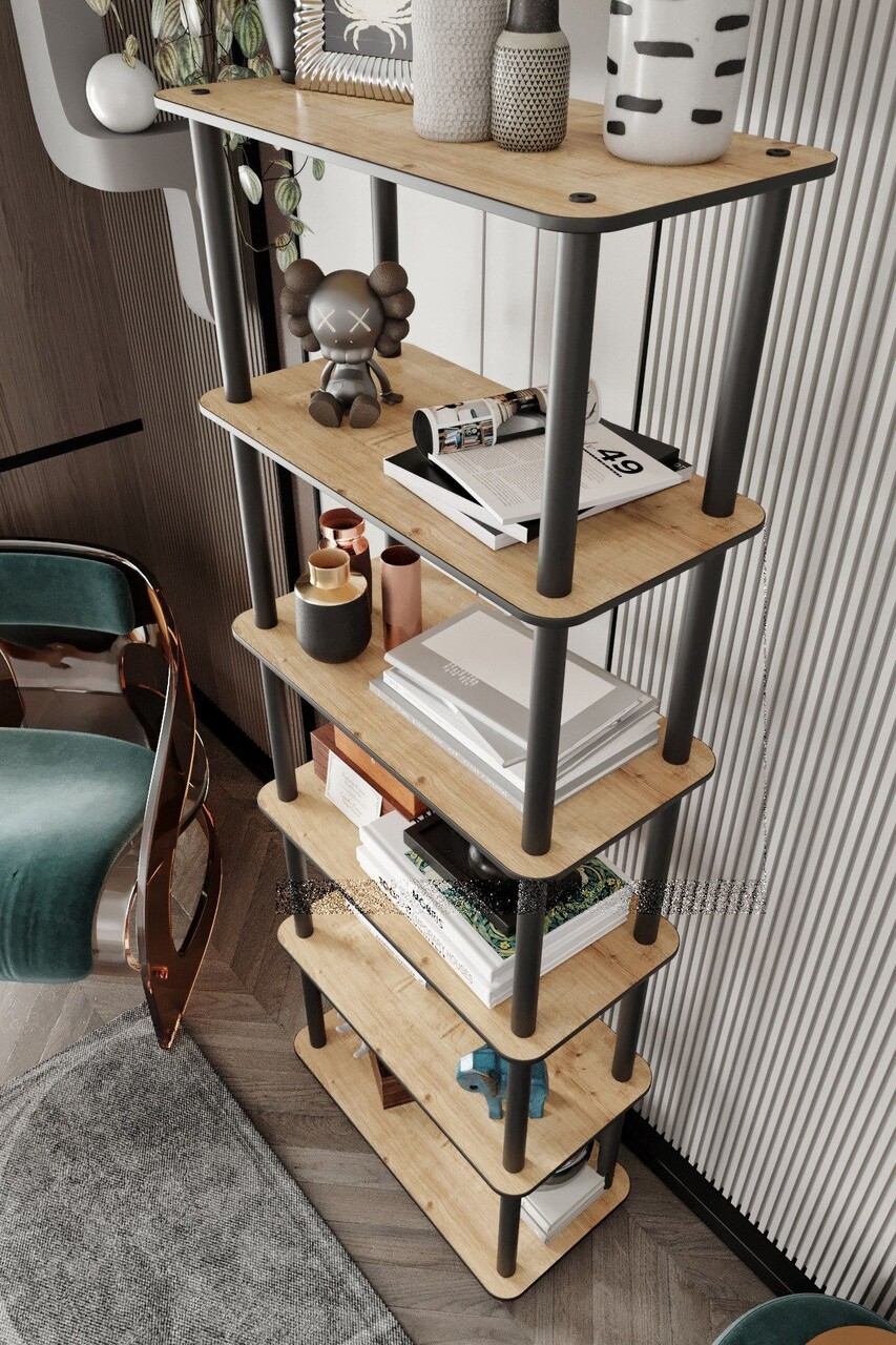 Corp biblioteca, Poter, Bookcase 6 Rect, 60x173x30 cm, MDF , Stejar - 2 | YEO