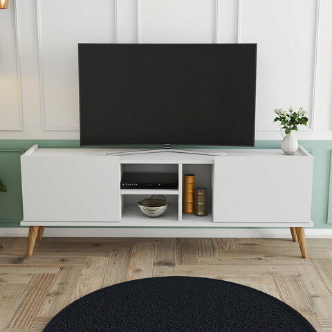 Comoda TV, Mezza, Carmen, 150x52x34 cm, Alb