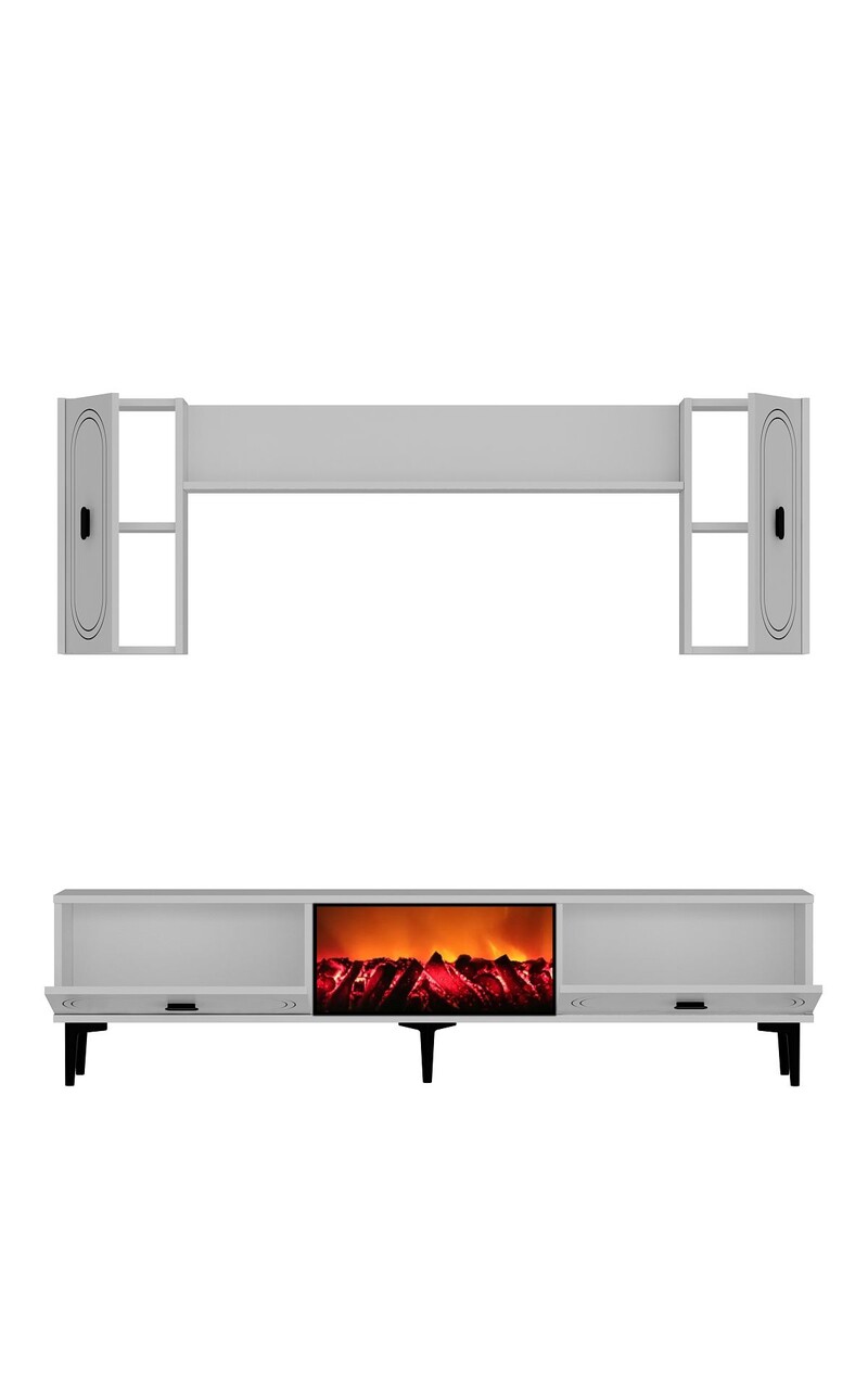 Comoda TV, Hanah Home, Weny Bohem Fireplace, 150x44.6x29.6 cm, PAL , Alb - imagine 5