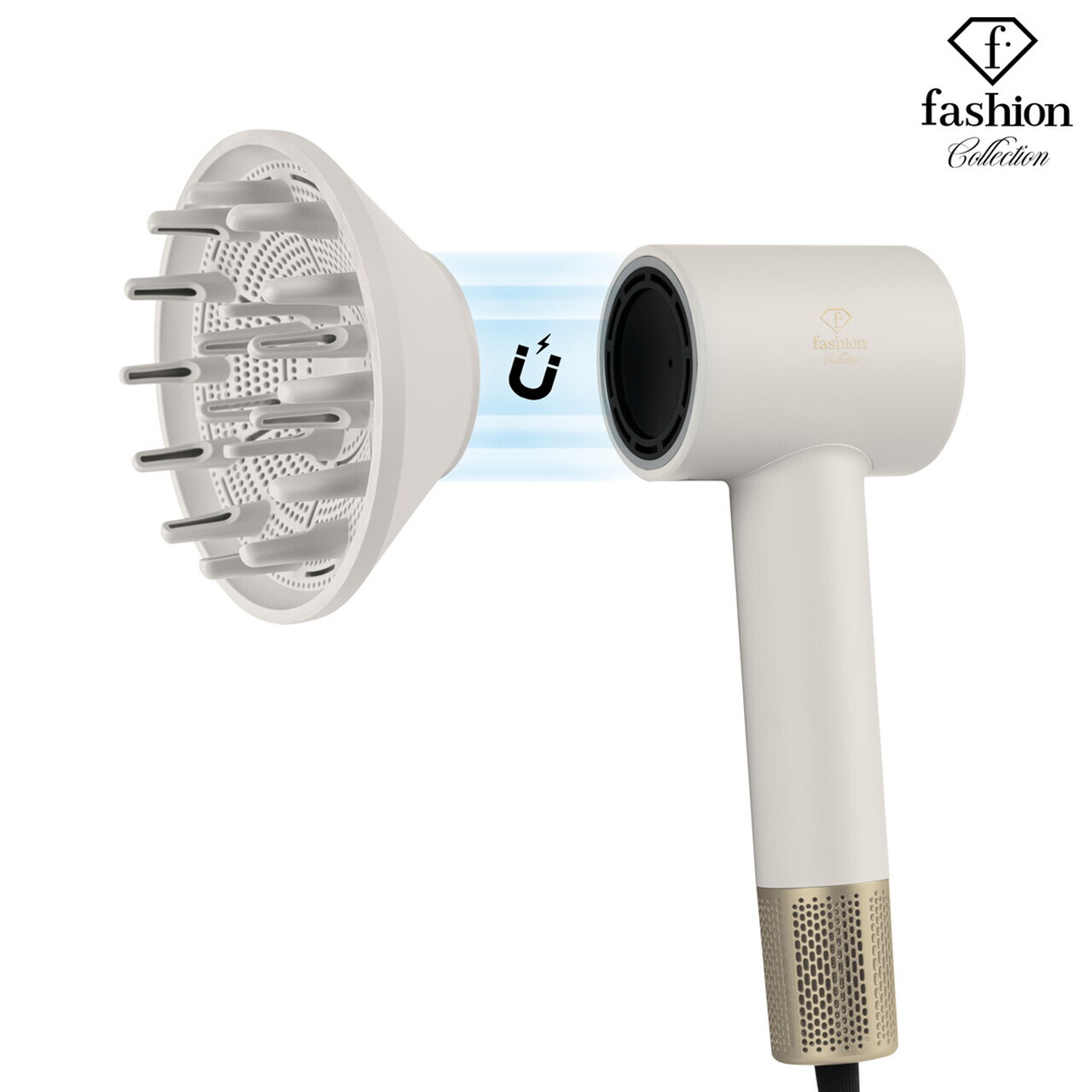 Uscator de par Fashion TV, Matte Cream-Gold, 1350-1600W, 3 viteze, 3 trepte de temperatura, crem - imagine 7