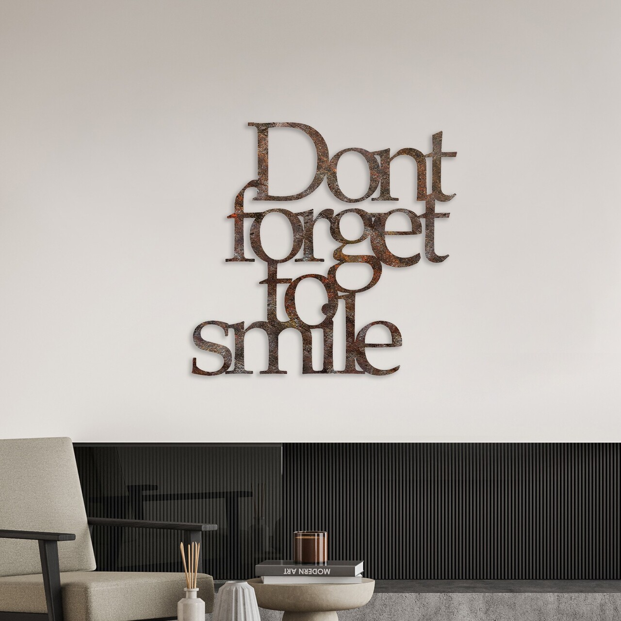 Decoratiune de perete, Rusty Dont Forget For Smile, Dimensiune: 67 x 70 cm, Maro antichizat - view 2