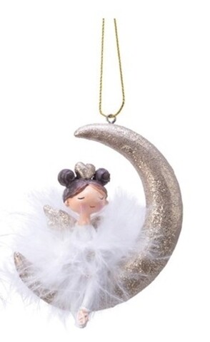 Decoratiune pentru brad Moon right, Decoris, 9x2.5x6.5 cm, alb/roz