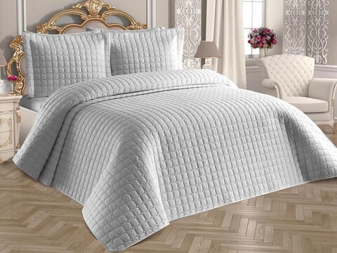 Set cuvertura de pat dubla 3 piese, Estiva - Grey, Dowry World, Bumbac