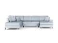 Coltar panoramic extensibil stanga 7 locuri, Moghan, Micadoni Home, BL, 313x194x88 cm, catifea, albastru deschis