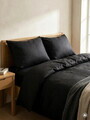 Lenjerie de pat dubla Calma, Homla, 160x200 cm, 3 piese, bumbac/bambus, negru