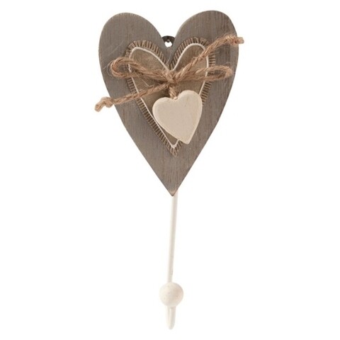 Cuier My Heart, Clayre & Eef, 1 agatatoare, 7x3x15 cm, lemn, gri