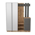 Dulap cu pantofar, cuier si oglinda DD8-AA, Locelso, 147.2x37.5x179.7 cm, PAL, natural/antracit