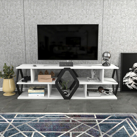 Comoda tv, retricy, erisa, 140x35x45 cm, pal, alb negru