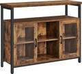 Bufet inferior cu usi din sticla Glatal, Vasagle, 100 x 35 x 80 cm, PAL/otel, maro rustic
