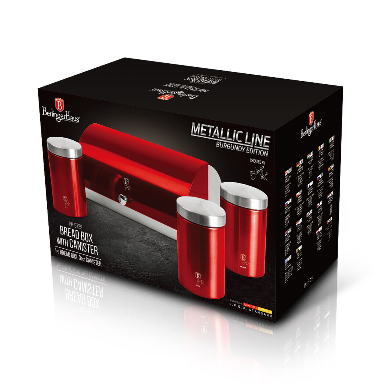 Set cutie pentru paine si 3 recipiente Berlinger Haus, Burgundy, 38.5x28x18.5 cm, inox, rosu/argintiu - imagine 4