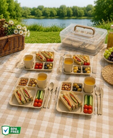 Set de picnic, Hermia, 639OKK1223, Sticlă plastică: 7,5 x 7,5 x 9 cm (6 bucăți), Bej
