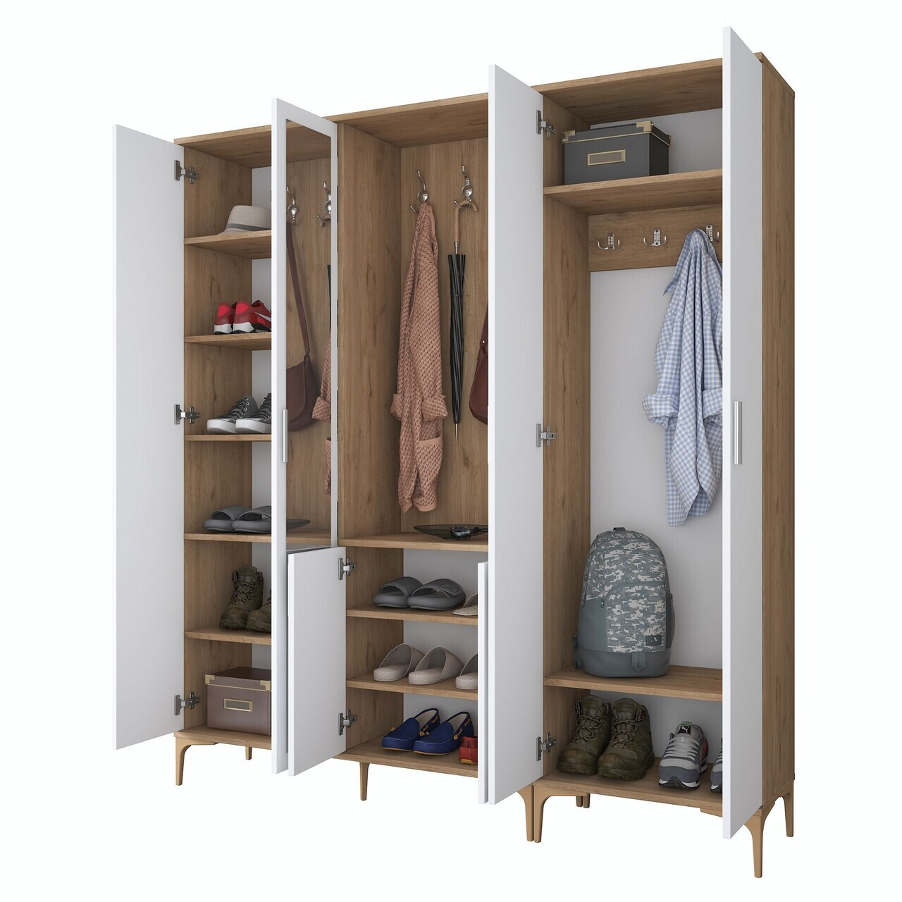Cuier de perete, Hanah Home, EA154, 180x198.6x37.5 cm, PAL melaminat, Nuc/Alb - view 10