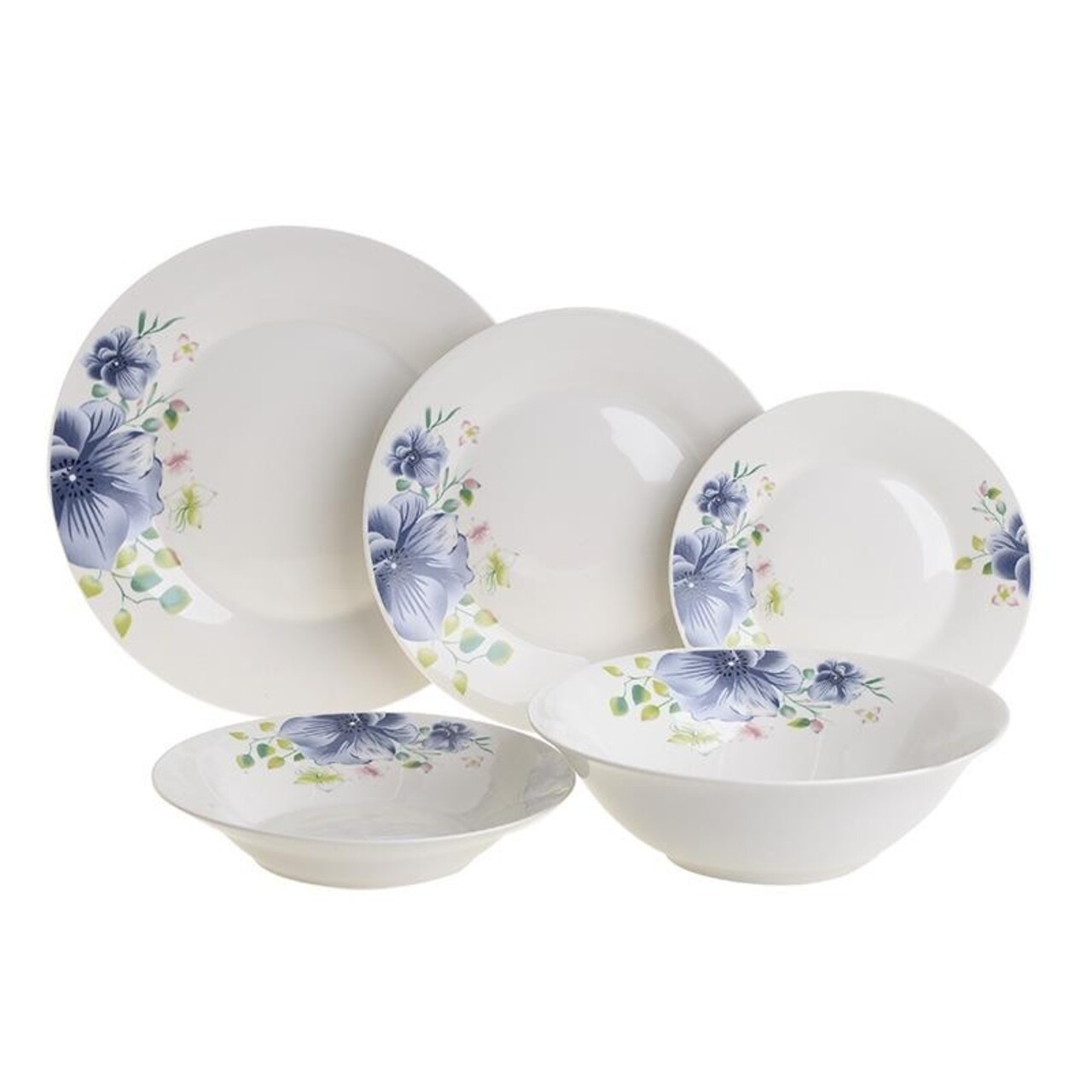 Serviciu De Masa Din Portelan Flowers, InArt, 20 Piese, Alb/albastru