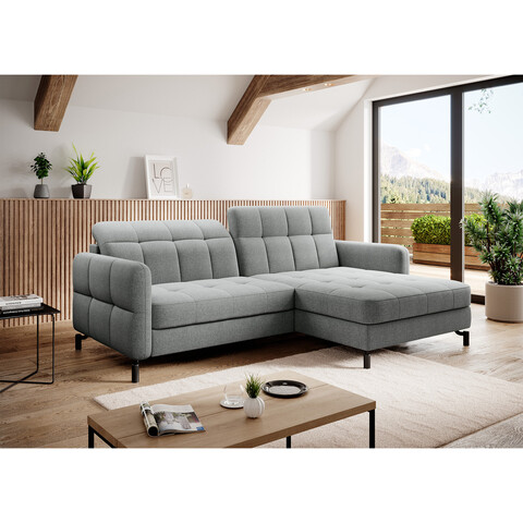 Coltar extensibil dreapta 3 locuri ELTAP, Lore-107, Lorelle, 225x160x105 cm, lemn/poliester, gri deschis