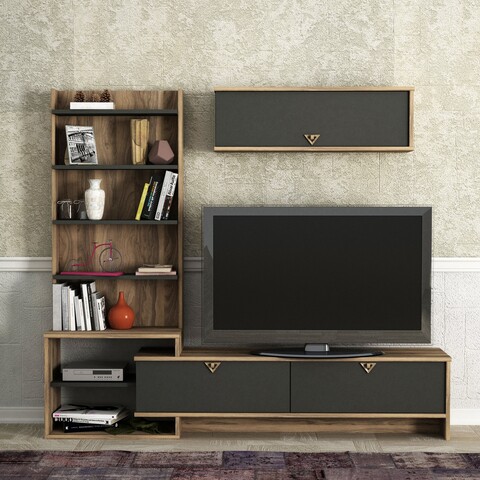 Mobilier living, tera home, piril, 3 corpuri, pal melaminat, nuc/antracit