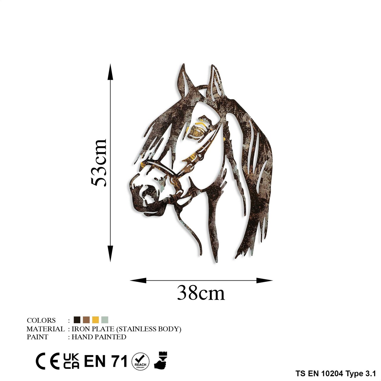 Decoratiune de perete, Horse, Metal, 38 x 53 cm, Multicolor