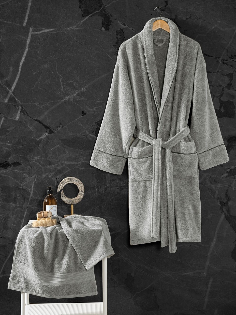 Set halate de baie, Cotton Box, Exclusive, Bumbac , Gri