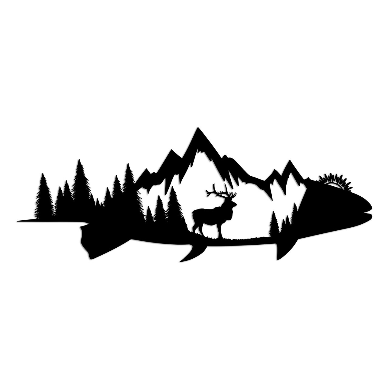 Decoratiune de perete, Mountain And Deer, 70 x 26 cm, Negru — imaginea 5