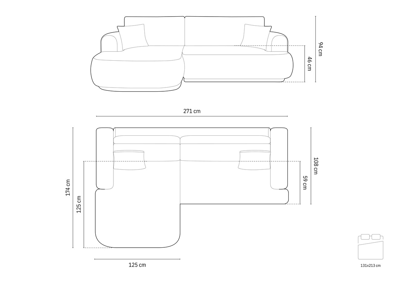 Coltar extensibil stanga 5 locuri, modular, cu lada depozitare, Ella, Micadoni Home, 271x174x94 cm, tesatura structurata chenille, gri
