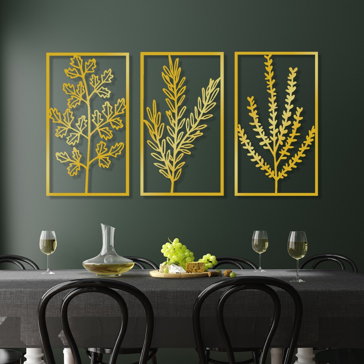 Decoratiune de perete, Golden Triple Flowers 4, 40 x 70 cm, 3 piese, Auriu — imaginea 2
