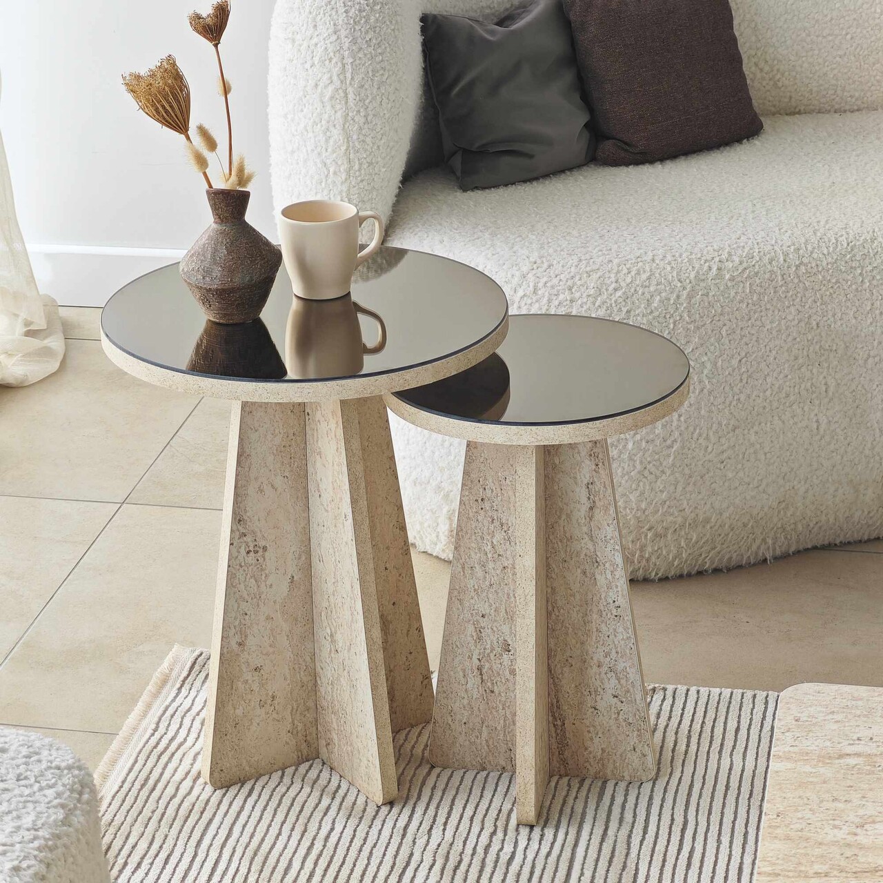Set masute 2 piese, Hanah Home, Luna, PAL, Travertine / Bronze - imagine 4