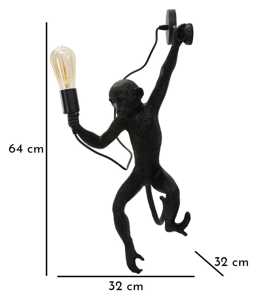 Aplica de perete Monkey, Mauro Ferretti, 1 x E27, 20W, 32x32x64 cm, polirasina, negru