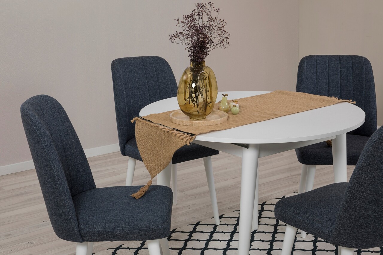 Set masa extensibila si scaune, Hanah Home, Vina 1048, Alb / Bleumarin - imagine 3