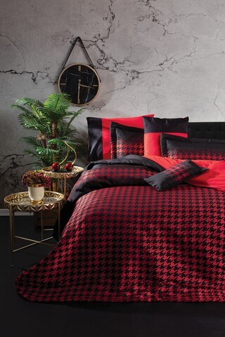 Lenjerie de pat dubla + cuvertura, 8 piese, 200×220 cm, 100% bumbac, Cotton Box, Dazzle, rosu/negru 100