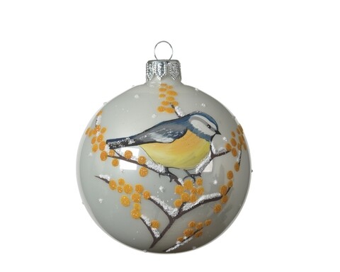 Glob Bird, Decoris, Ø8 cm, sticla, argintiu/galben