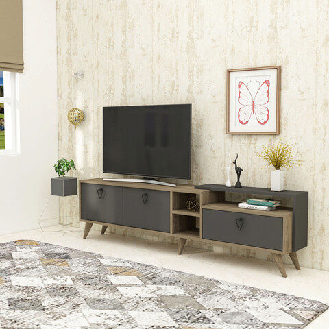 Comoda TV, Arnetti, Luzzi, 183×45.6×29.8 cm, PAL, Nuc / Antracit Arnetti