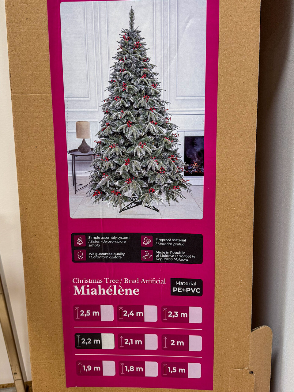 Brad artificial Sersimo, Miahelene Elite, verde nins cu merisoare, Mix 2D+3D, 220 cm