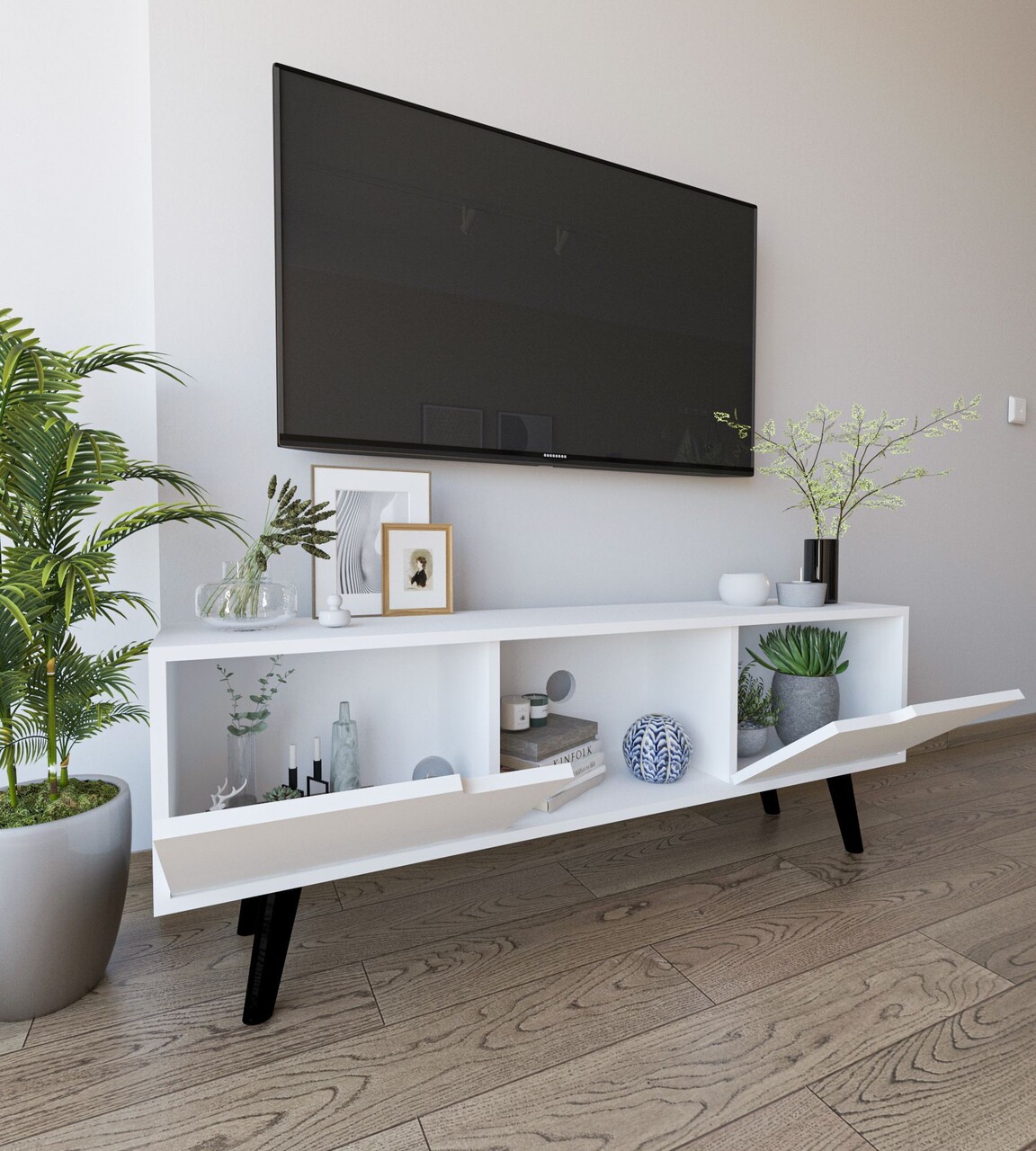 Comoda TV, Hanah Home, Siena, 139.7x53x53 cm, PAL, Alb - imagine 3