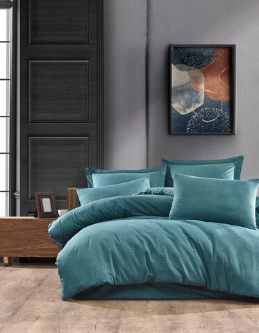 Lenjerie de pat dubla, 6 piese, 200×220 cm, 100% bumbac, Saheser, Dorian, albastru petrol Lenjerii de Pat