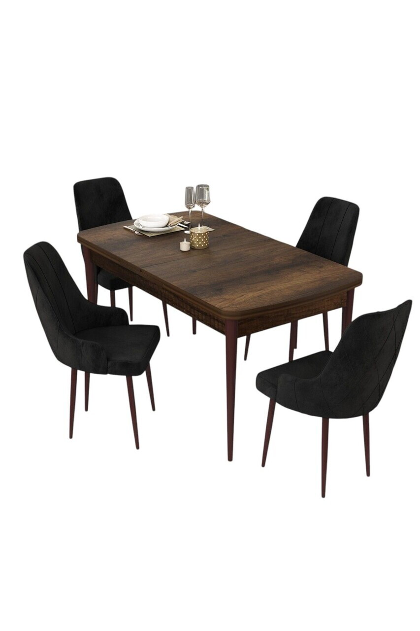 Set masa extensibila si scaune (5 piese), Hanah Home, Eta, Model baroc din lemn / Negru — imaginea 2