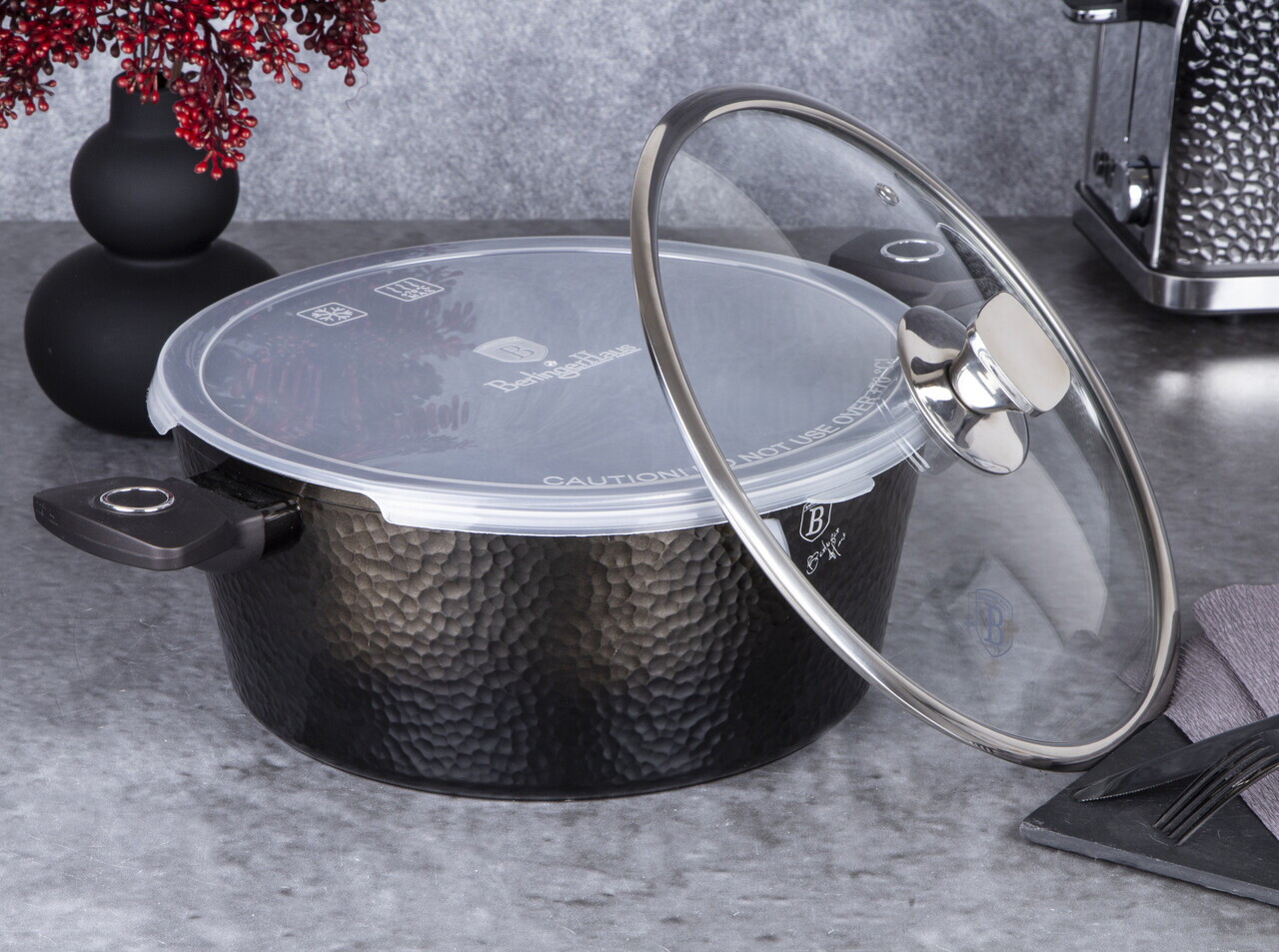 Oala cu capac Berlinger Haus, Primal Gloss, 28 cm, 6.1 L, aluminiu forjat, negru - imagine 6