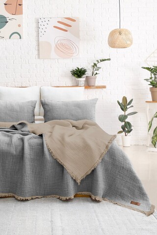 Set cuvertura de pat dubla 3 piese, Alda - Grey, Şaheser, 70% bumbac/30% poliester