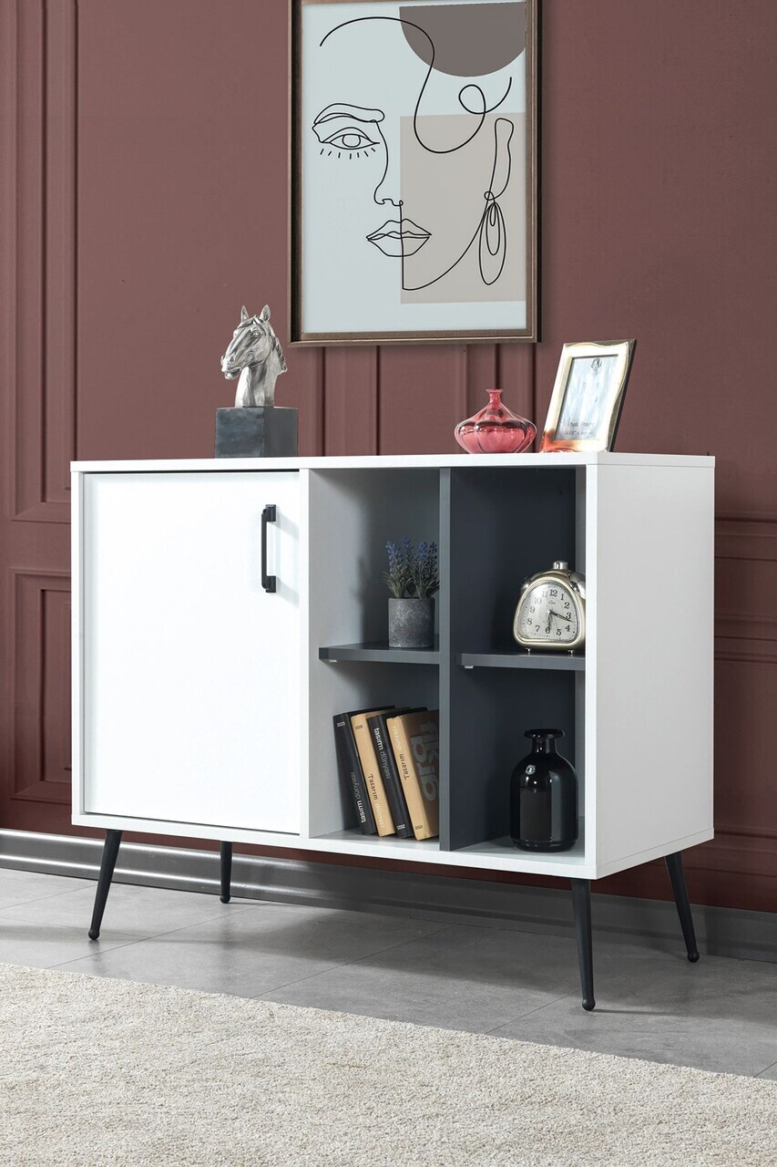 Consola, Hanah Home, Şile 4112, 100x83x44 cm, PAL, Alb / Antracit — imaginea 3