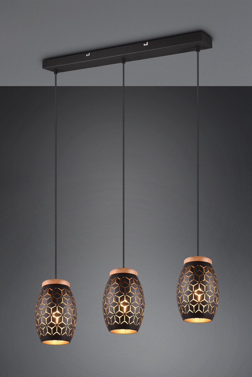 Lustra Bidar, RL, 71x15x150 cm, 28W, 3x E27, metal, negru/natur - 1 | YEO