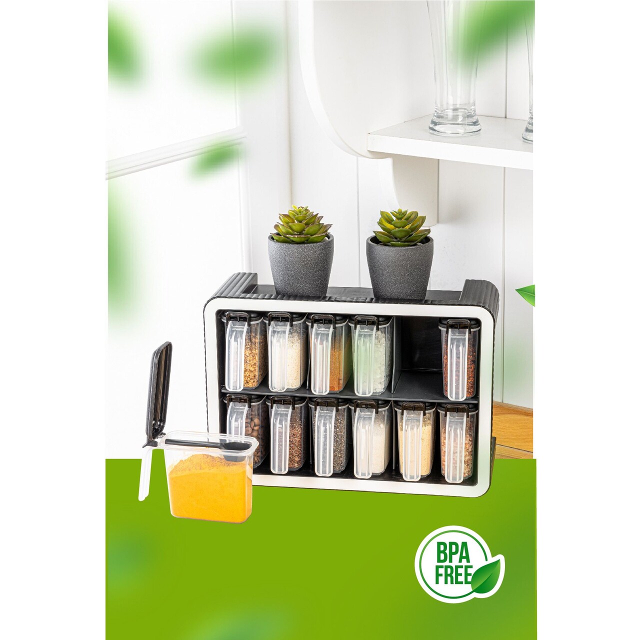Set recipiente pentru condimente, Hermia, 964FRM5626, Dimensiune: 4,5 x 10 x 8,7 cm / 250 ml (12 bucăți), Antracit - imagine 3