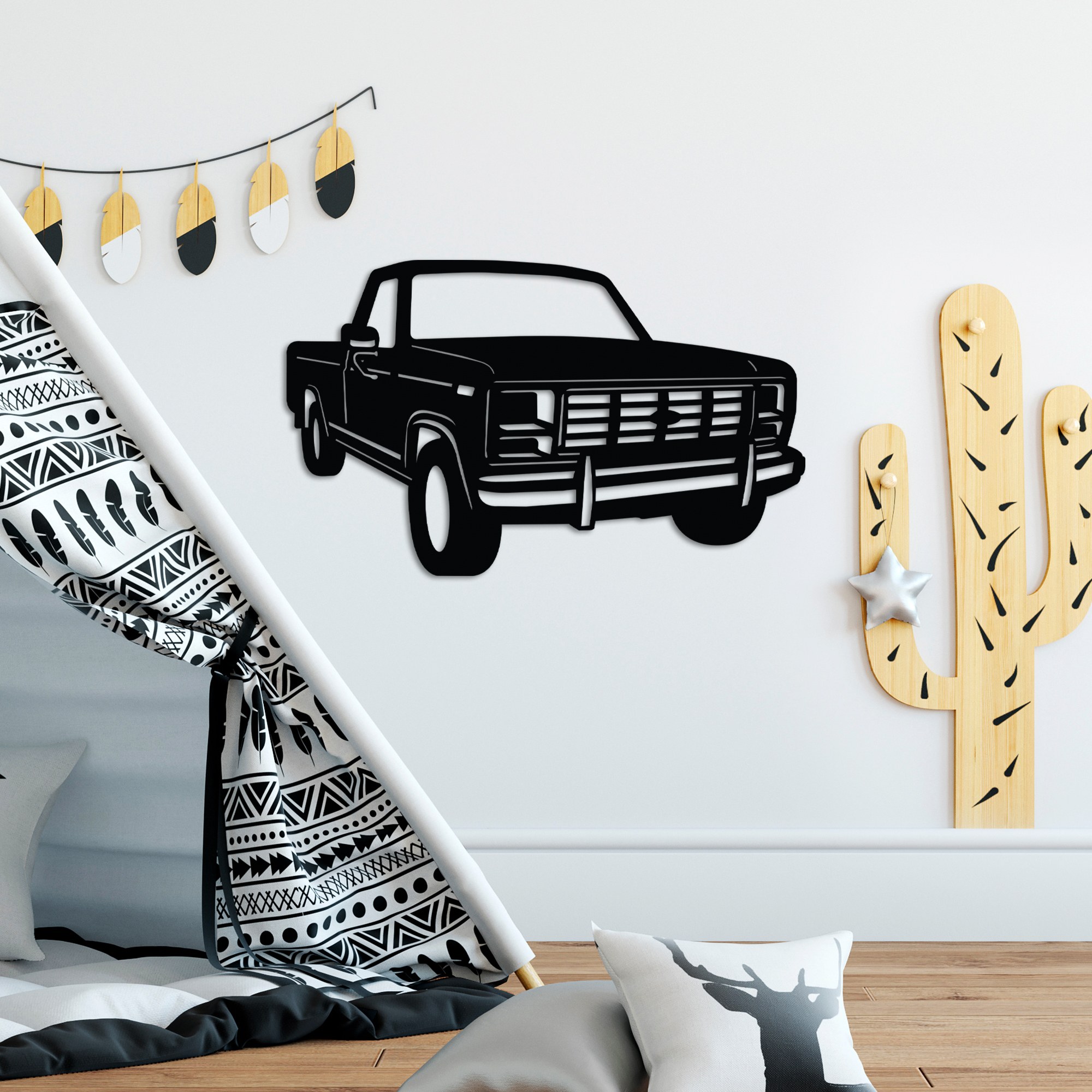 Decoratiune de perete, Ford F150 Pickup Truck 1980, Dimensiune: 60 x 37 cm , Negru