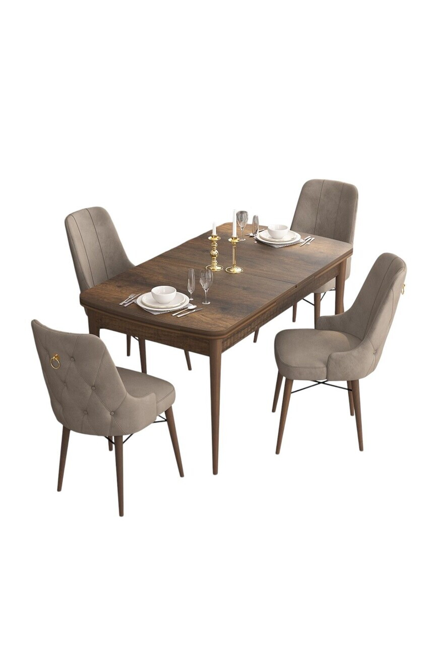 Set masa extensibila si scaune (5 piese), Hanah Home, Are, Model baroc din lemn / Cappuccino — imaginea 2