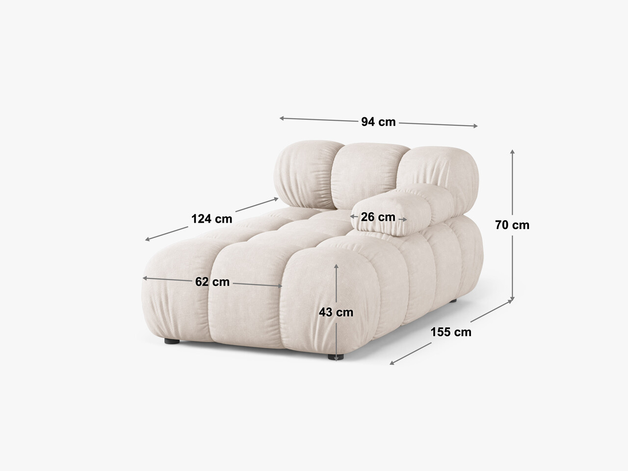 Sezlong living stanga 1 loc, Bellis, Micadoni Home, BL, 155x94x70 cm, catifea, negru - view 5