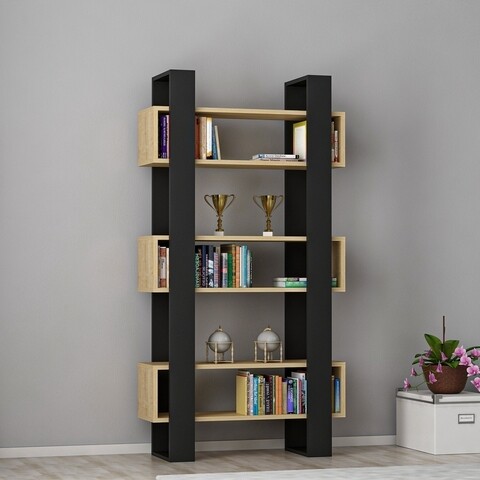 Biblioteca Carmen, Ametti, 80 x 25.6 x 160 cm, oak/negru Mobilier si saltele