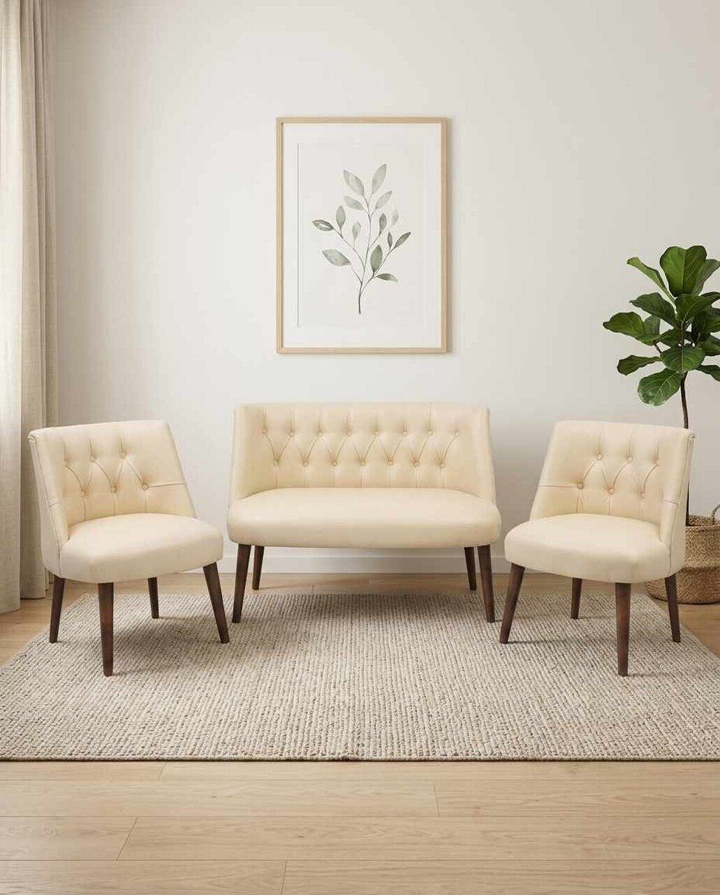 Set fotoliu extensibil și canapea cu 2 locuri (3 piese), Atelier del Sofa, 281ELR1213, Crem