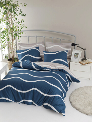 Lenjerie de pat dubla, novia - blue, enlora home, bumbac ranforce