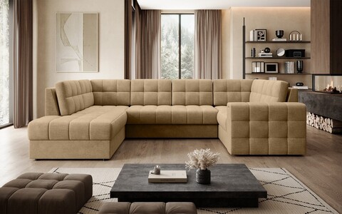 Coltar extensibil stanga 5 locuri ELTAP, LT-09MO, Blewett, 299x198x82 cm, lemn/poliester, maro deschis