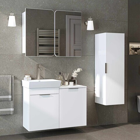 Set Dulap de Baie cu Chiuvetă și Oglindă (3 Piese), Hanah Home, Dubai, PAL, Alb