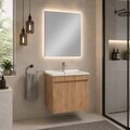 Set Dulap de Baie cu Chiuvetă și Oglindă (2 Piese), Hanah Home, Fold 60, Nuc deschis