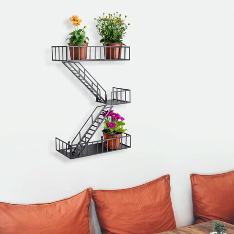 Raft de perete, Cerritos, Fire Ladder 4, 50x58x16 cm, Negru Cerritos