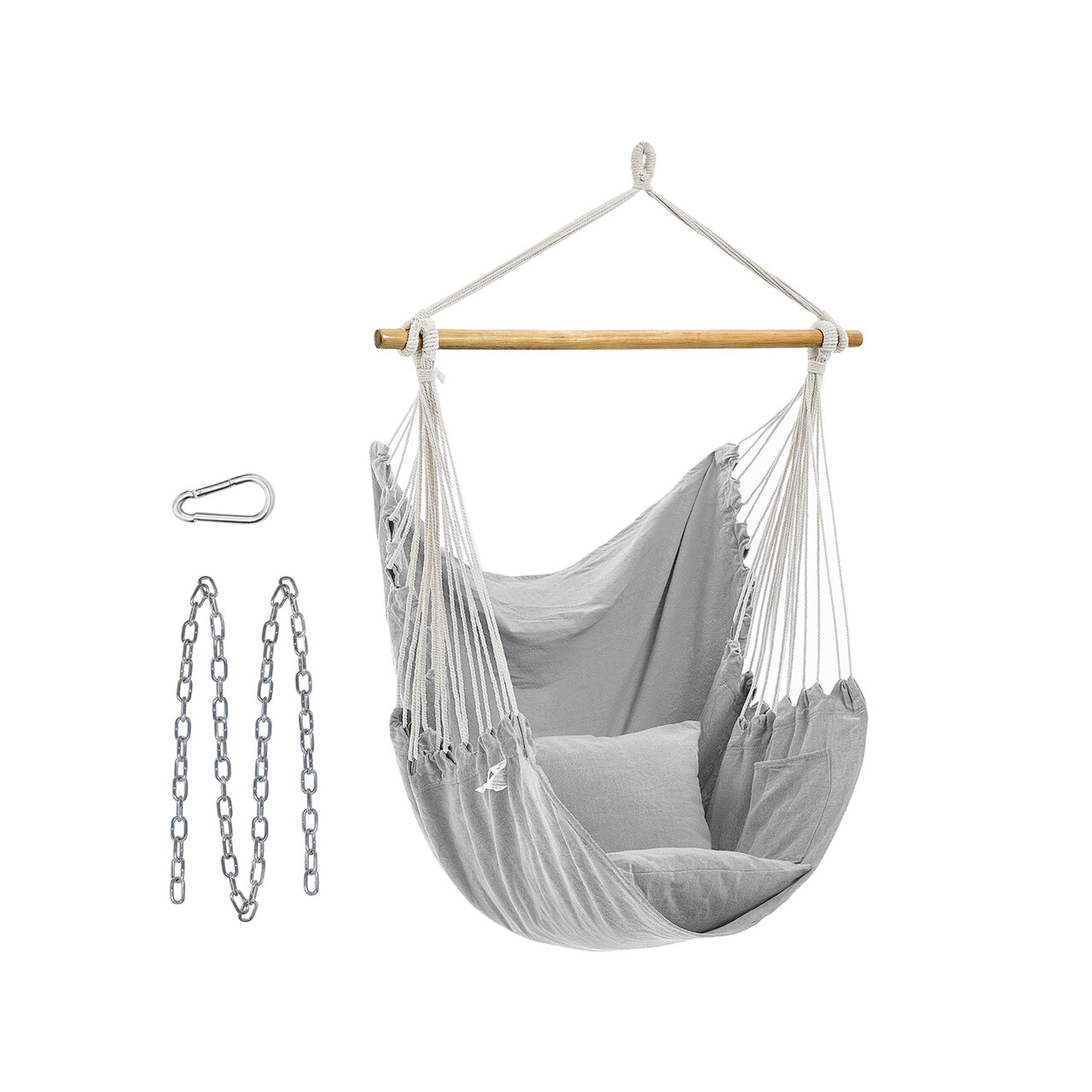 Hamac tip scaun cu 2 perne, Songmics, 148x125 cm, max 150 kg, bumbac/lemn, gri - 1 | YEO